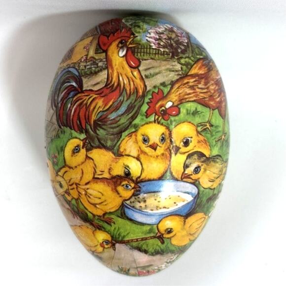 Germany Paper Mache Easter Egg Rooster Hen Chicks Easter Egg Vintage 4 1/2” - Picture 2 of 5